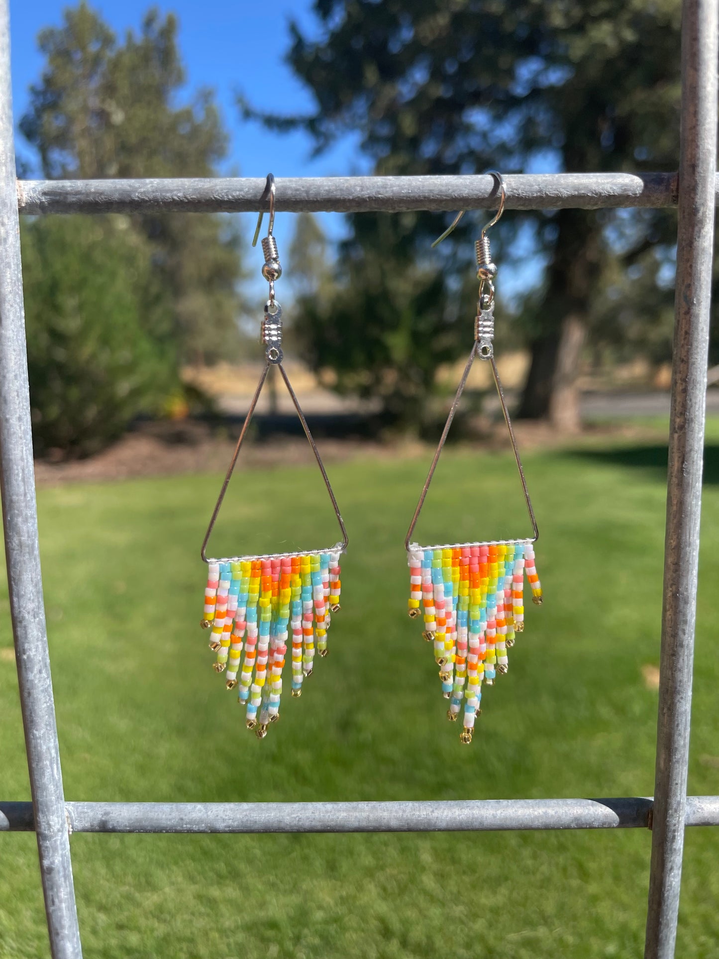 Pastel Rainbow Chevron Fringe Earrings