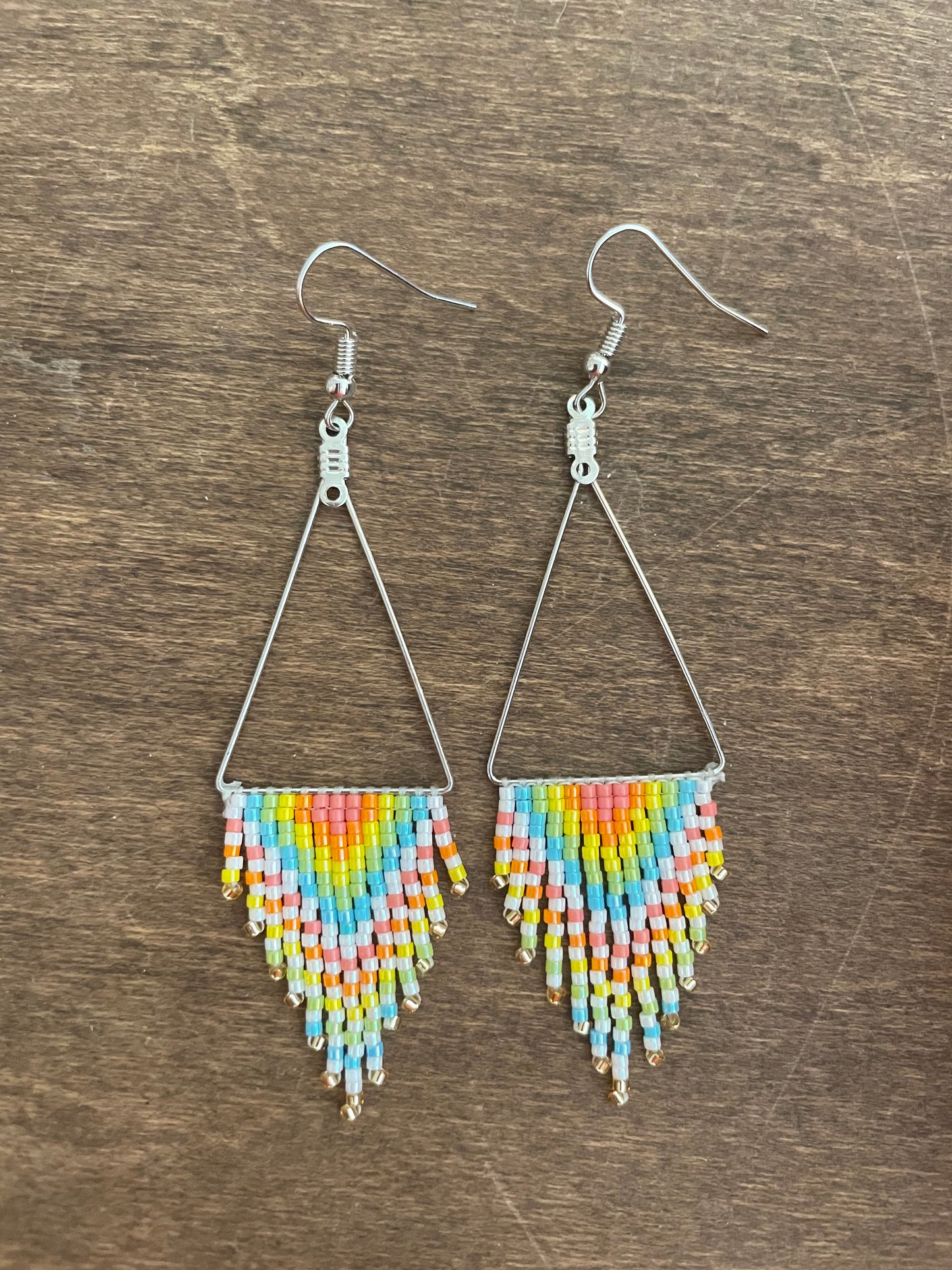 Pastel Rainbow Chevron Fringe Earrings